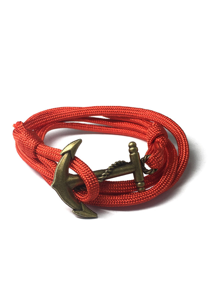 Ballast Series Bright Red Nylon Matt Gold Anchor Bracelet