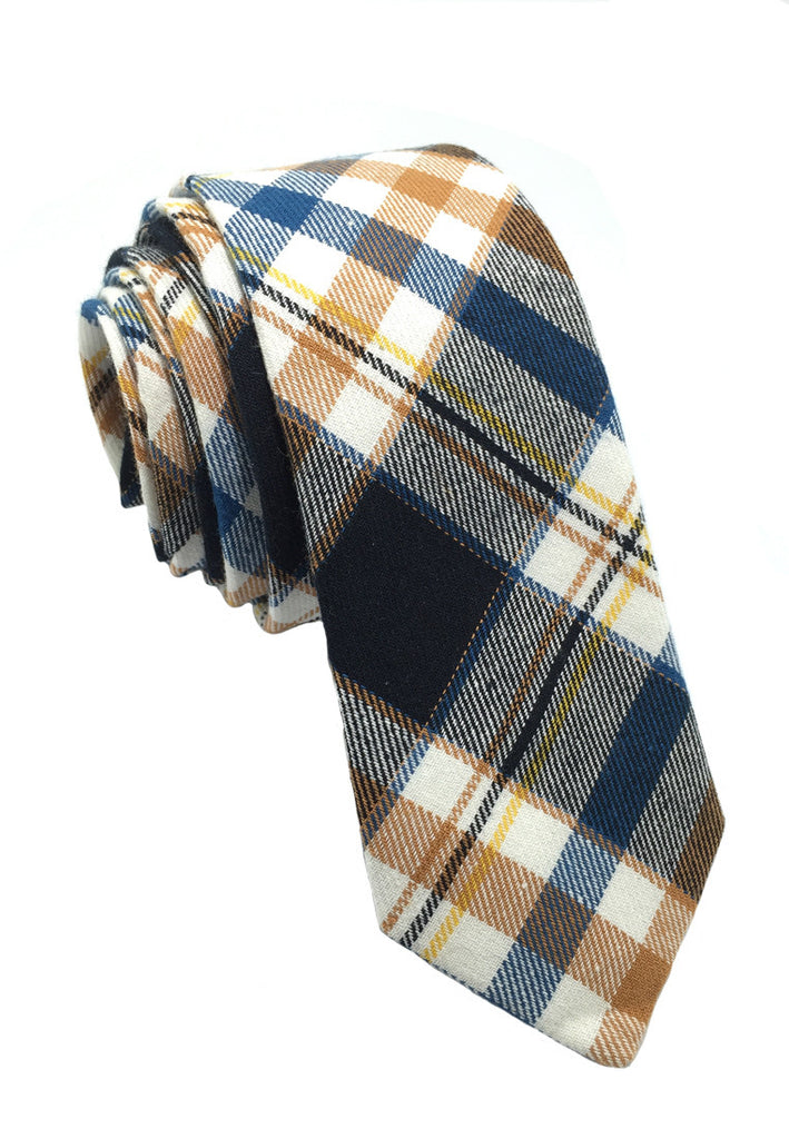 Grids Series White, Blue & Orange Skinny Cotton Tie