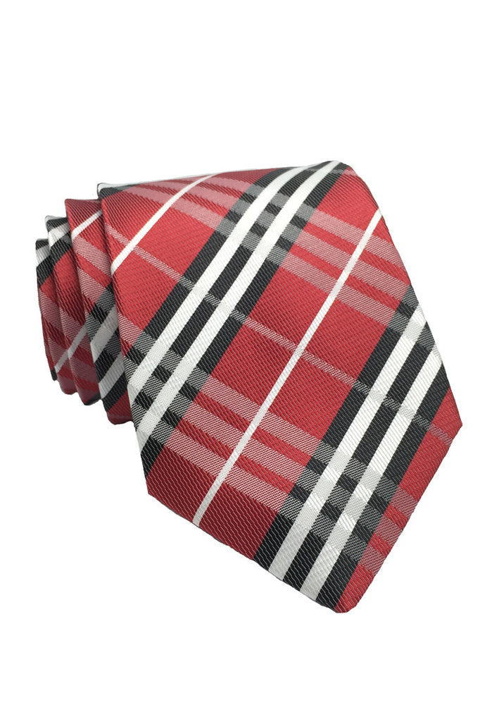 棋盘格系列红色格纹真丝领带