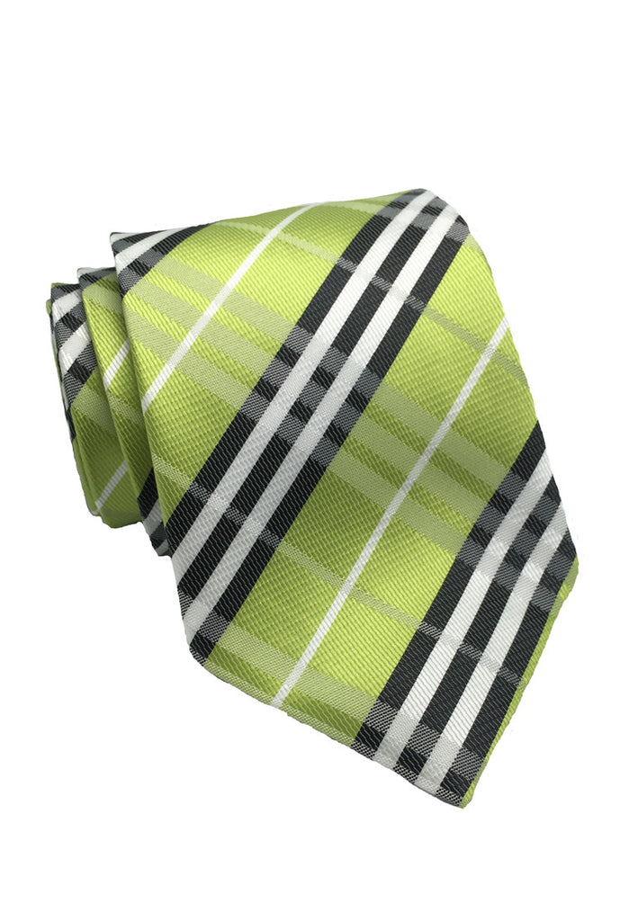 棋盘格系列柠檬绿格纹真丝领带