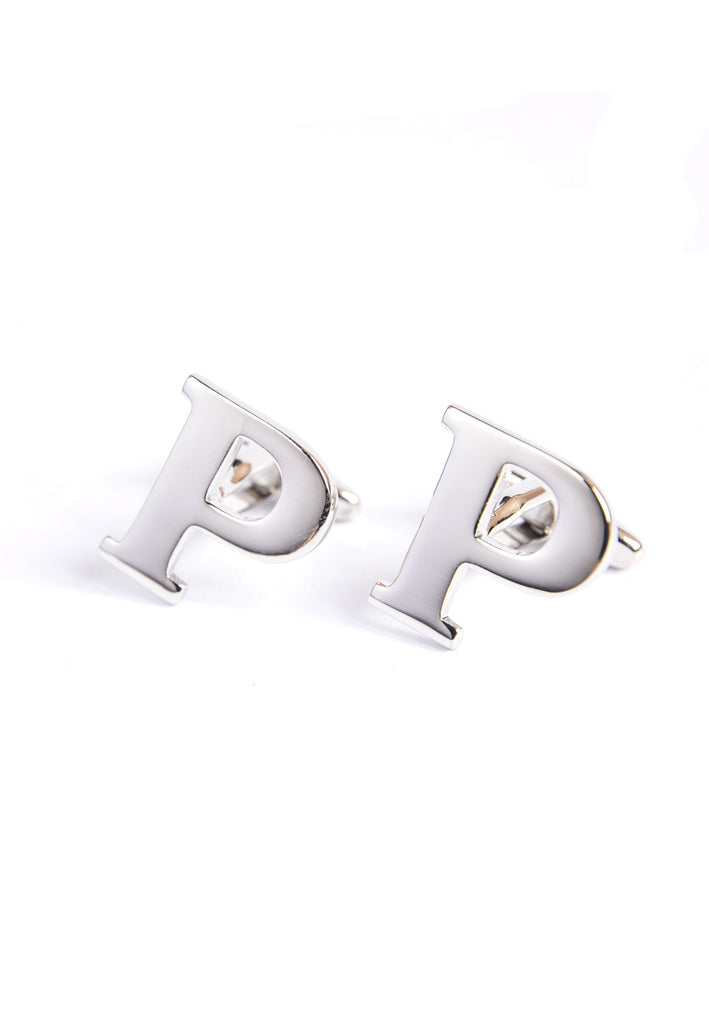 Monogram Alphabet Rhodium Plated Cufflinks - P