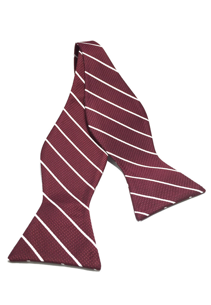 Manual Series White Stripes Maroon Self-tied Man Made Silk Bow Tie