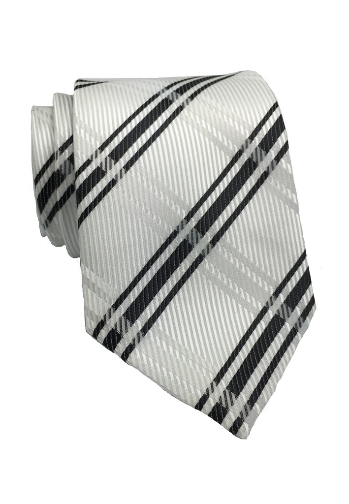 棋盘格系列白色格纹真丝领带