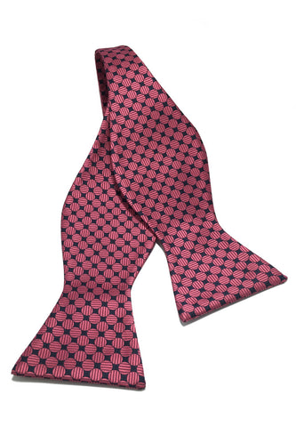 Manual Series Electric Pink & Black Circles Patterned Self-tied Man Made Silk Bow Tie