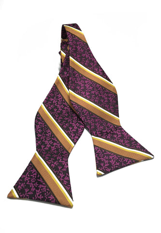 手工系列棕色、黄色和紫色条纹图案自系人造丝领结