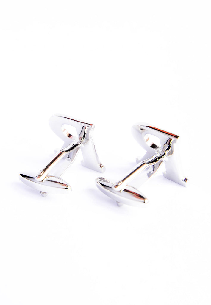 Monogram Alphabet Rhodium Plated Cufflinks - R