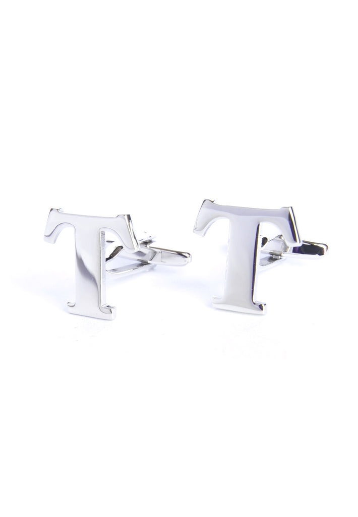 Monogram Alphabet Rhodium Plated Cufflinks - T