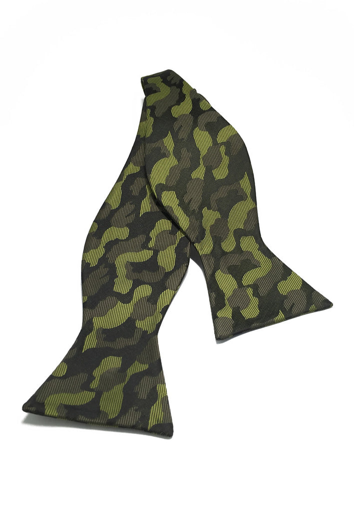 Manual Series Green Army Camouflage Design Self-tied Man Made Silk Bow Tie
