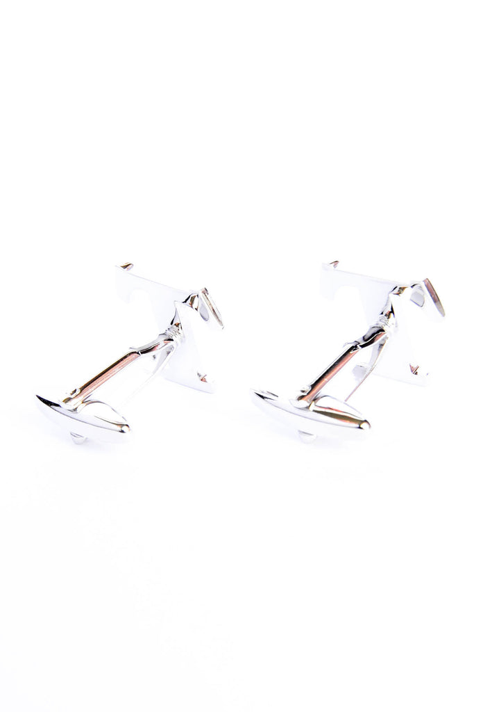 Monogram Alphabet Rhodium Plated Cufflinks - T