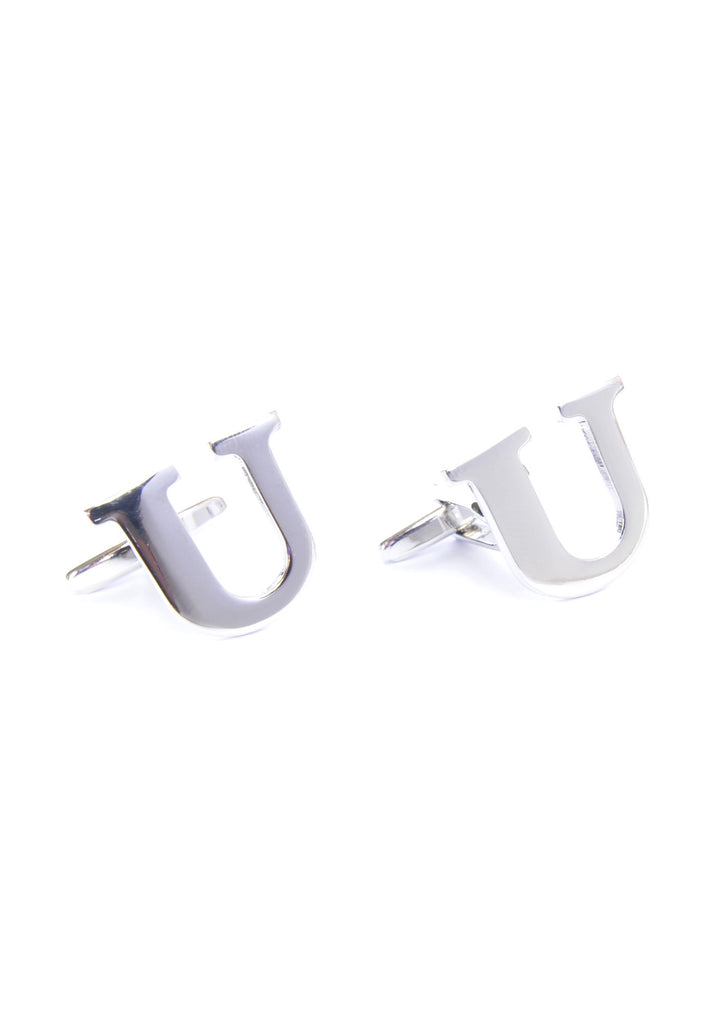 Monogram Alphabet Rhodium Plated Cufflinks - U