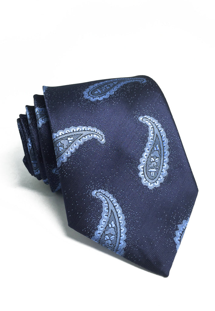 Mahal Series Blue Paisley Design Navy Blue Polyester Tie