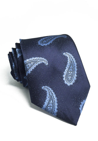 Mahal 系列蓝色佩斯利图案海军蓝色涤纶领带