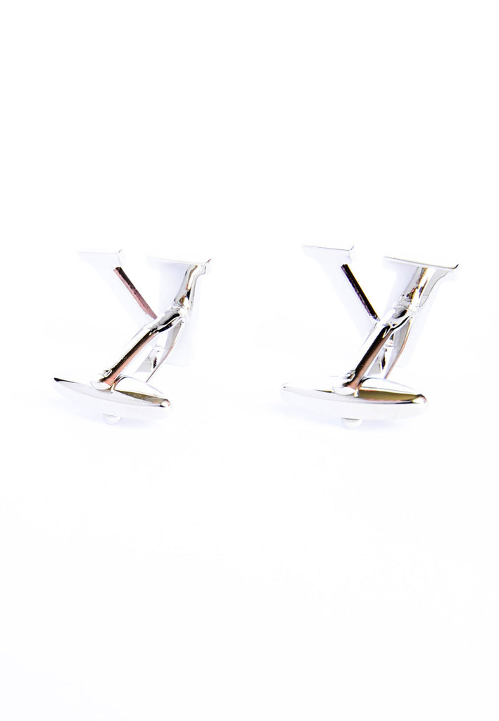 Monogram Alphabet Rhodium Plated Cufflinks - V