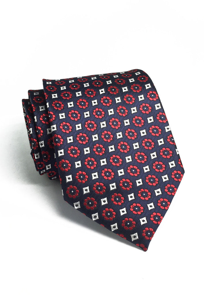 Pompon Series Red Flower Design Polyester Tie