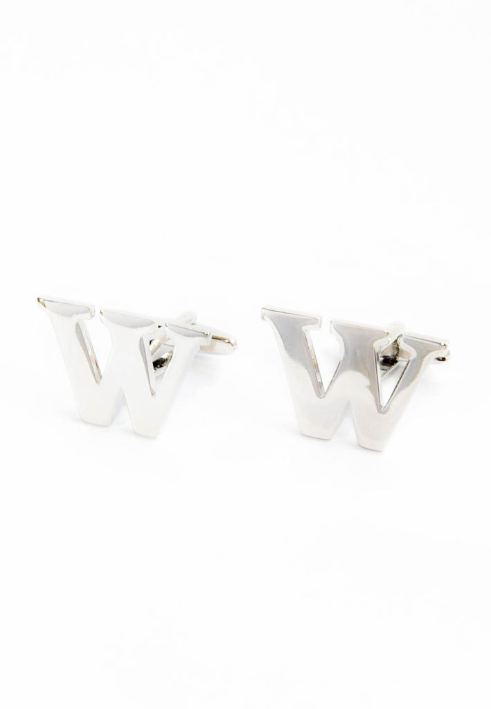 Monogram Alphabet Rhodium Plated Cufflinks - W