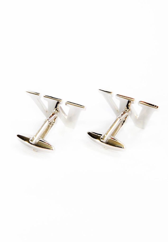 Monogram Alphabet Rhodium Plated Cufflinks - W