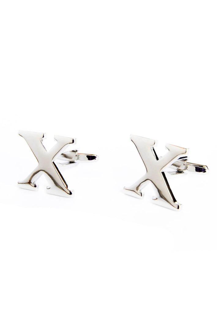 Monogram Alphabet Rhodium Plated Cufflinks - X