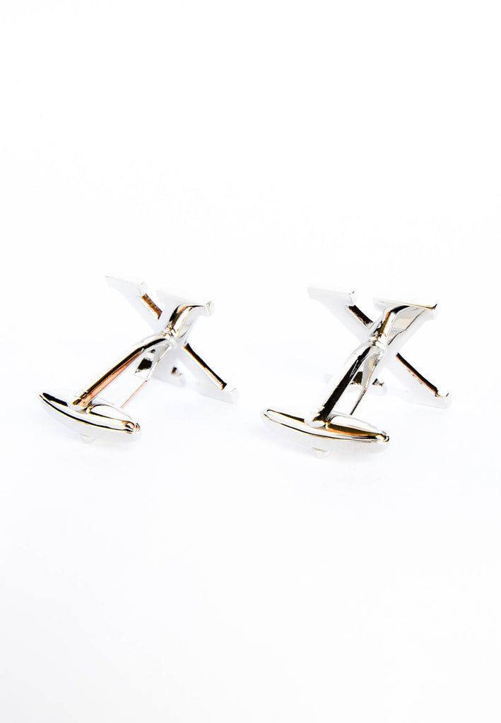 Monogram Alphabet Rhodium Plated Cufflinks - X