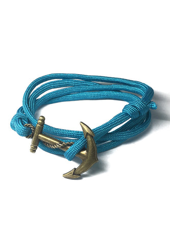 Ballast Series Turquoise Blue Nylon Matt Gold Anchor Bracelet