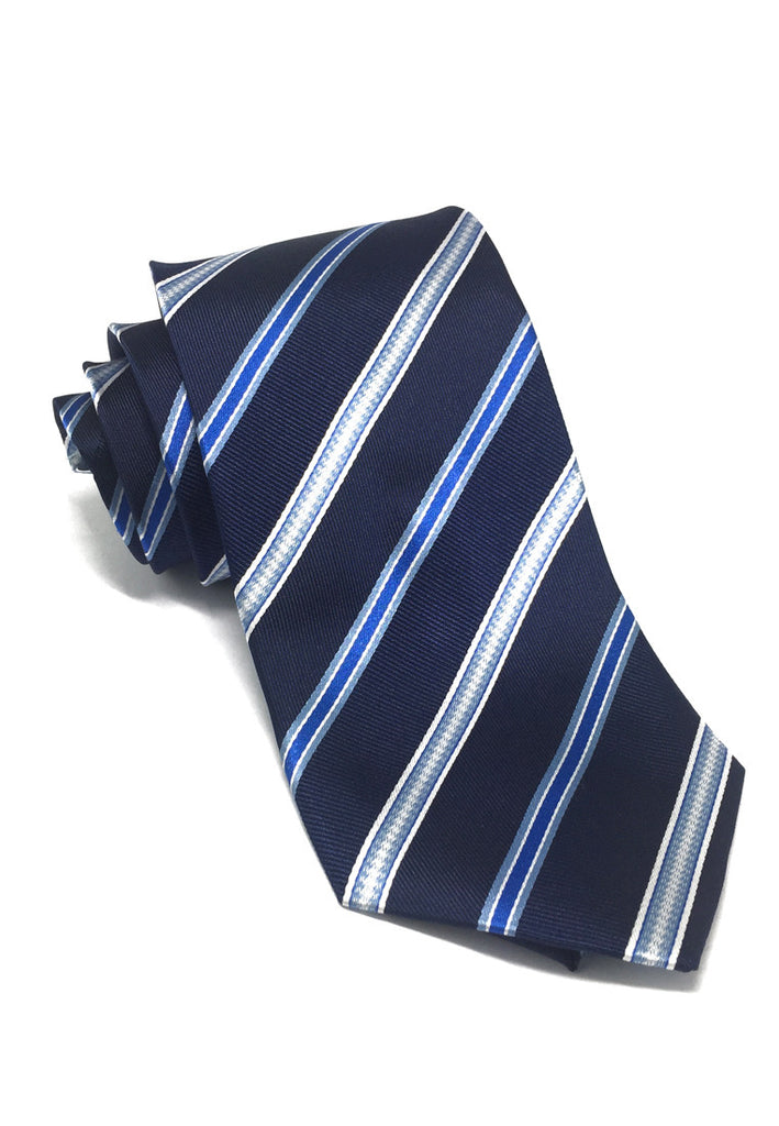 Satiny Series Stripes Navy Blue Silk Tie