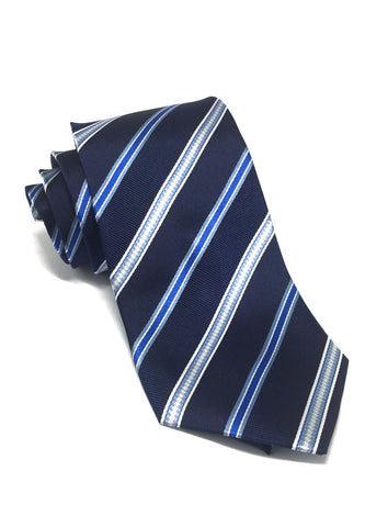 丝缎系列条纹藏蓝色真丝领带