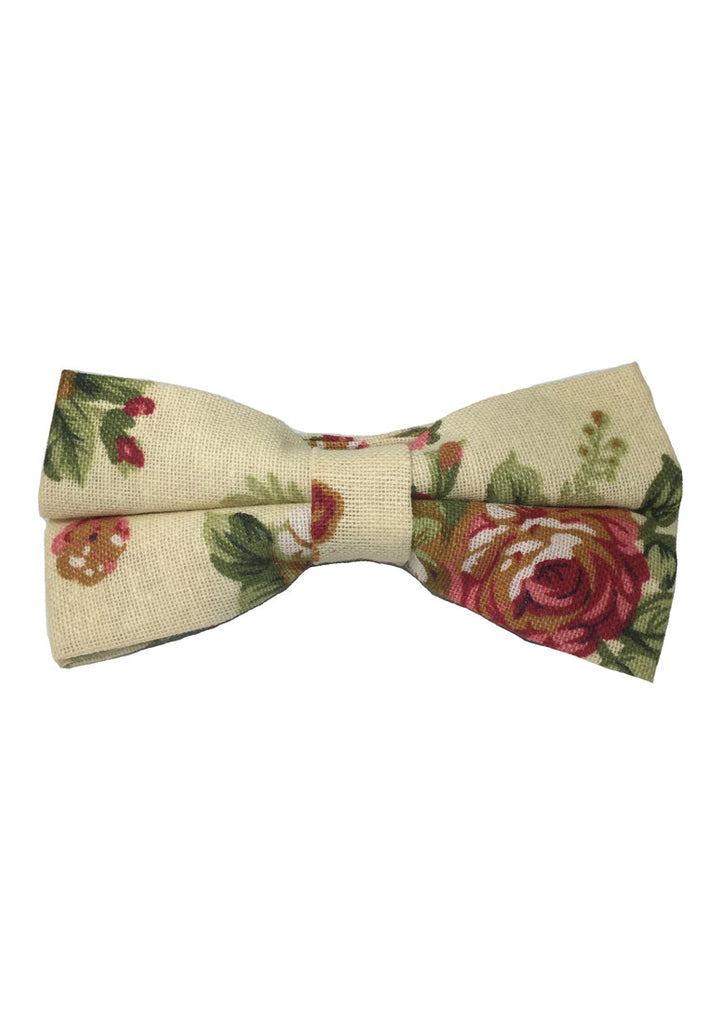 Blossom Series Floral Design Pearl White Cotton Pre-Tied Bow Tie