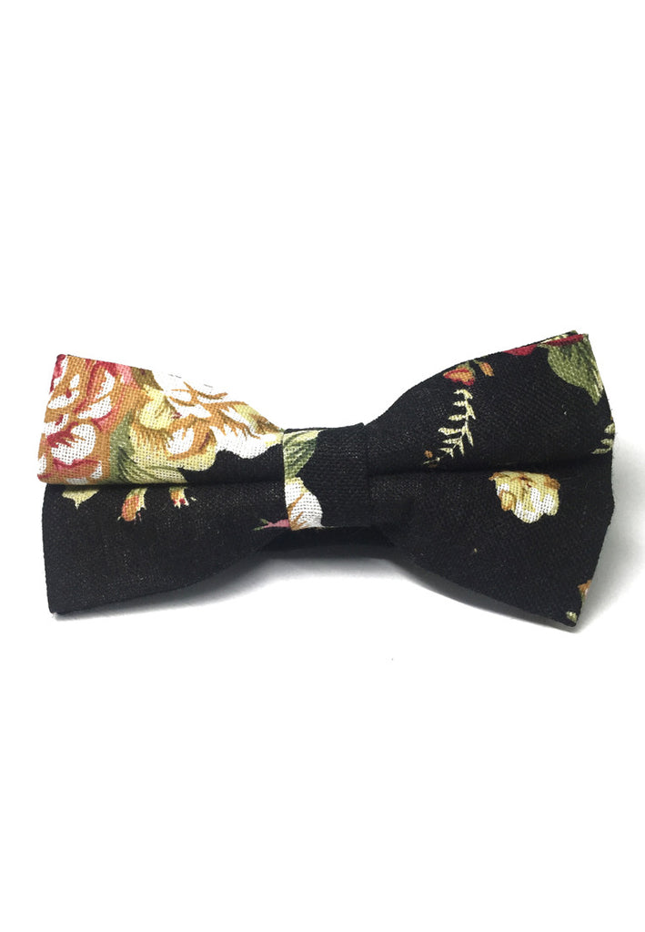 Blossom Series Floral Design Black Cotton Pre-Ied Bow Tie