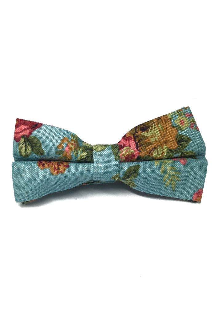 Blossom Series Floral Design Baby Blue Cotton Pre-Ied Bow Tie