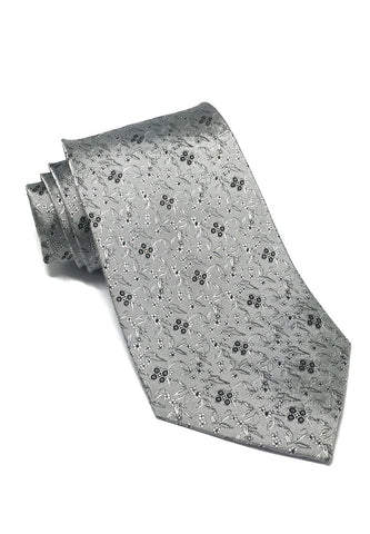丝缎系列小花银色真丝领带