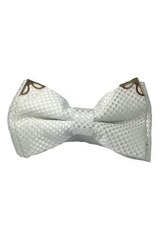 Modish Series White Patterned Polyester Pre-Tied Bow Tie