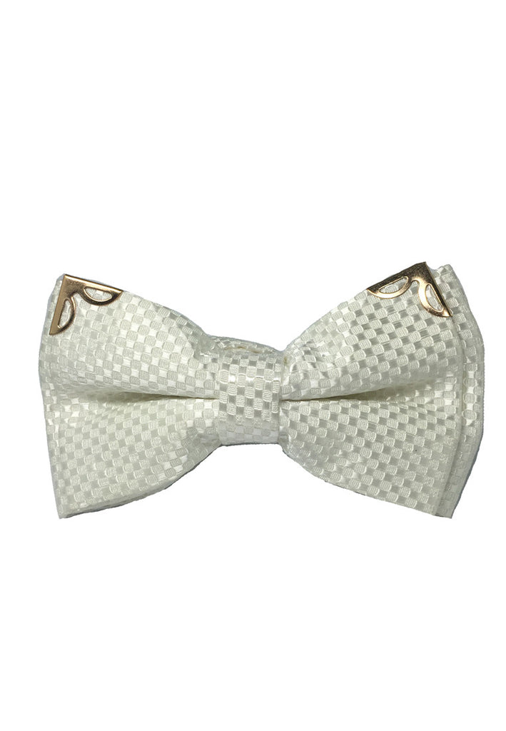 Modish Series Pearl White Patterned Polyester Pre-Tied Bow Tie