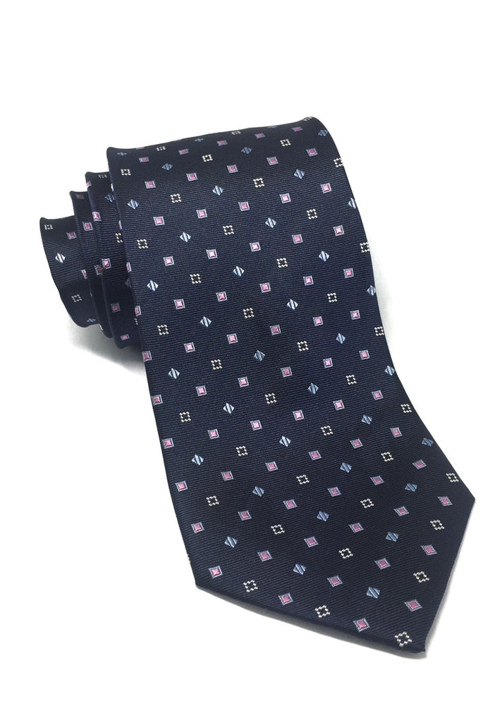 Satiny Series Small Cubes Navy Blue Silk Tie
