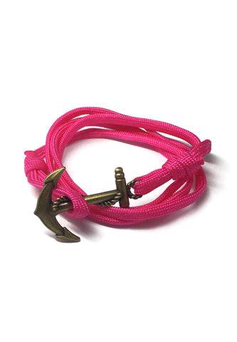 Ballast Series Bright Pink Nylon Matt Gold Anchor Bracelet