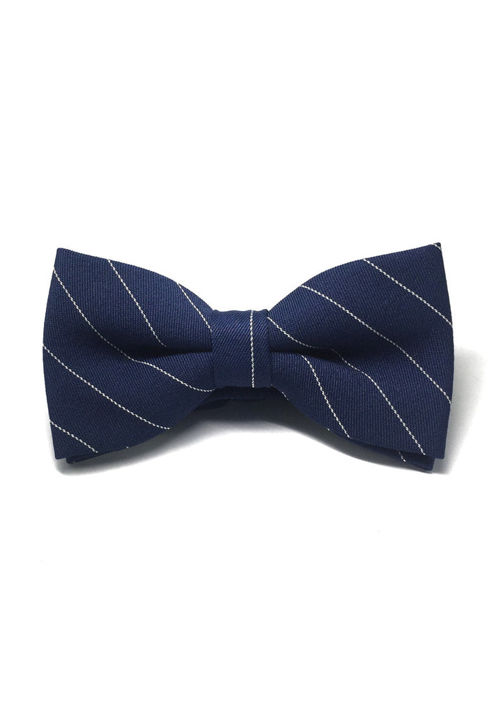 Folks Series Thin White Stripes Navy Blue Cotton Pre-Tied Bow Tie