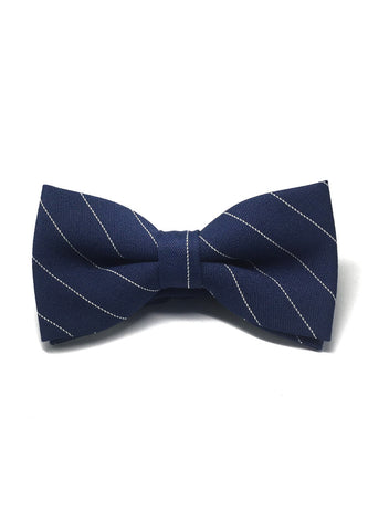 Folks Series Thin White Stripes Navy Blue Cotton Pre-Tied Bow Tie