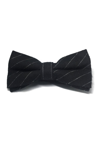 Folks Series Thin White Stripes Black Cotton Pre-Tied Bow Tie