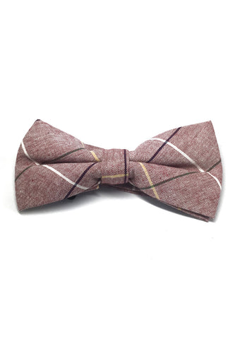 Folks Series White, Yellow, Green and Black Stripes Reddish Cotton Pre-Tied Bow Tie