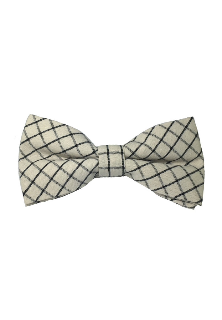 Folks Series Black Squares Design White Cotton Pre-Ied Bow Tie