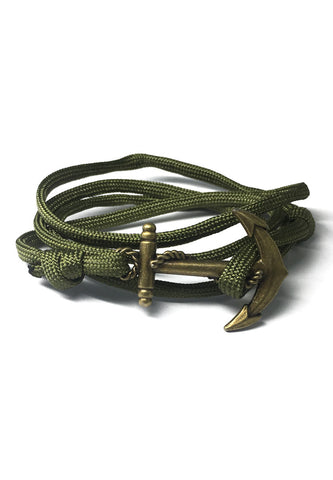 Ballast Series Army Green Nylon Matt Gold Anchor Bracelet