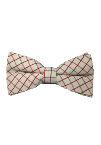 Folks Series Red Squares Design White Cotton Pre-Ied Bow Tie