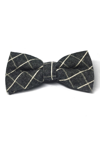 Folks Series White Checked Design Dark Grey Cotton Pre-Tied Bow Tie