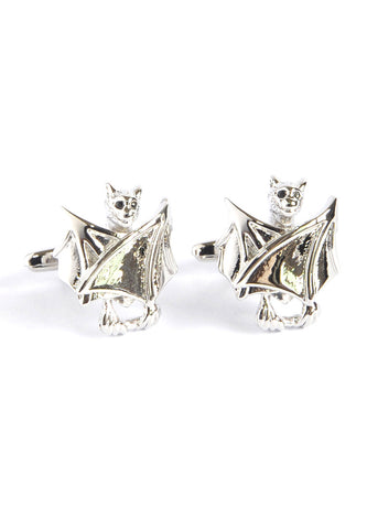 Closed Wings Black Crystal Eyes Bat Cufflinks