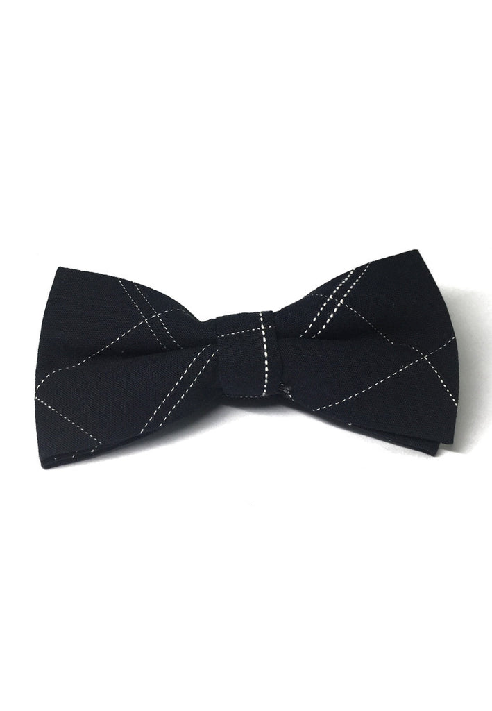 Folks Series Large Squares Black Cotton Pre-Tied Bow Tie
