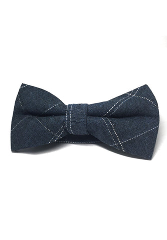 Folks Series Large Squares Denim Blue Cotton Pre-Ied Bow Tie