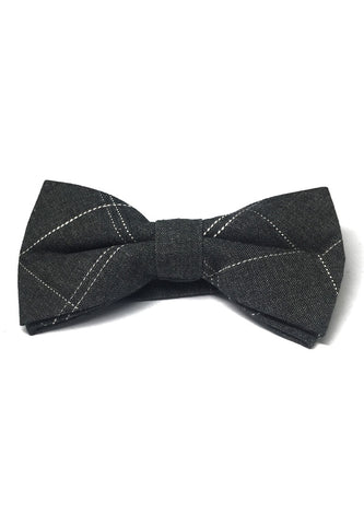 Folks Series Large Squares Gunmetal Grey Cotton Pre-Tied Bow Tie