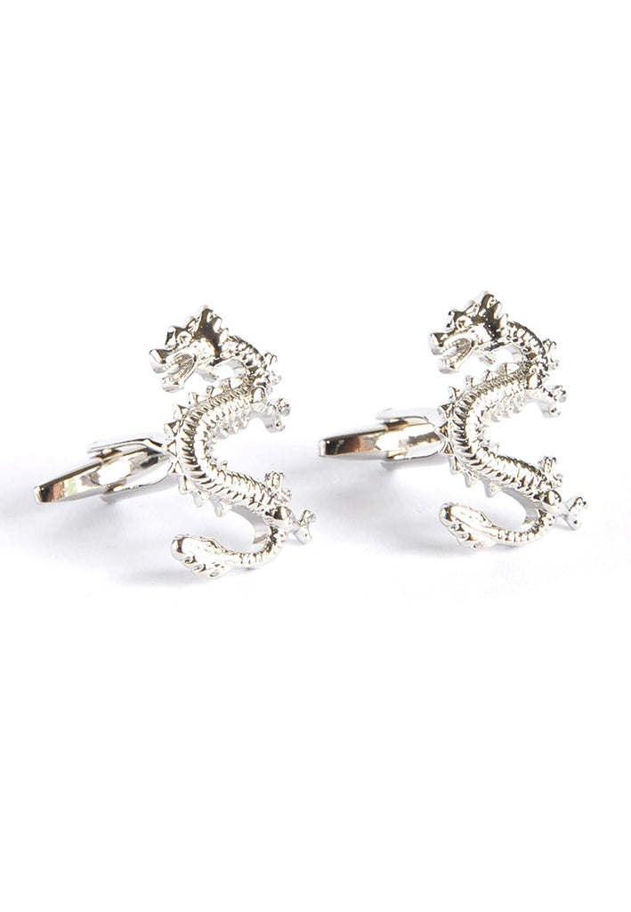 Rhodium Plated Lucky Dragon Cufflinks