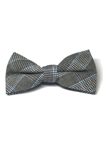 Folks Series Blue Tartan Design Dark Grey Cotton Pre-Tied Bow Tie