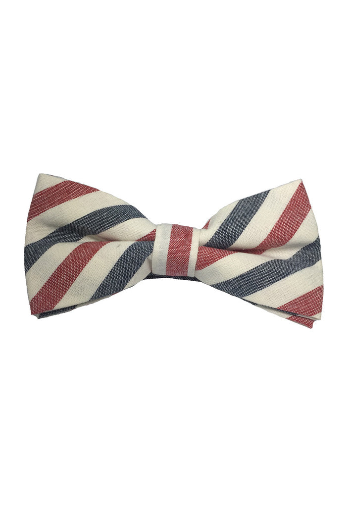 Passe Series Red, Blue and White Stripes Cotton Pre-Tied Bow Tie