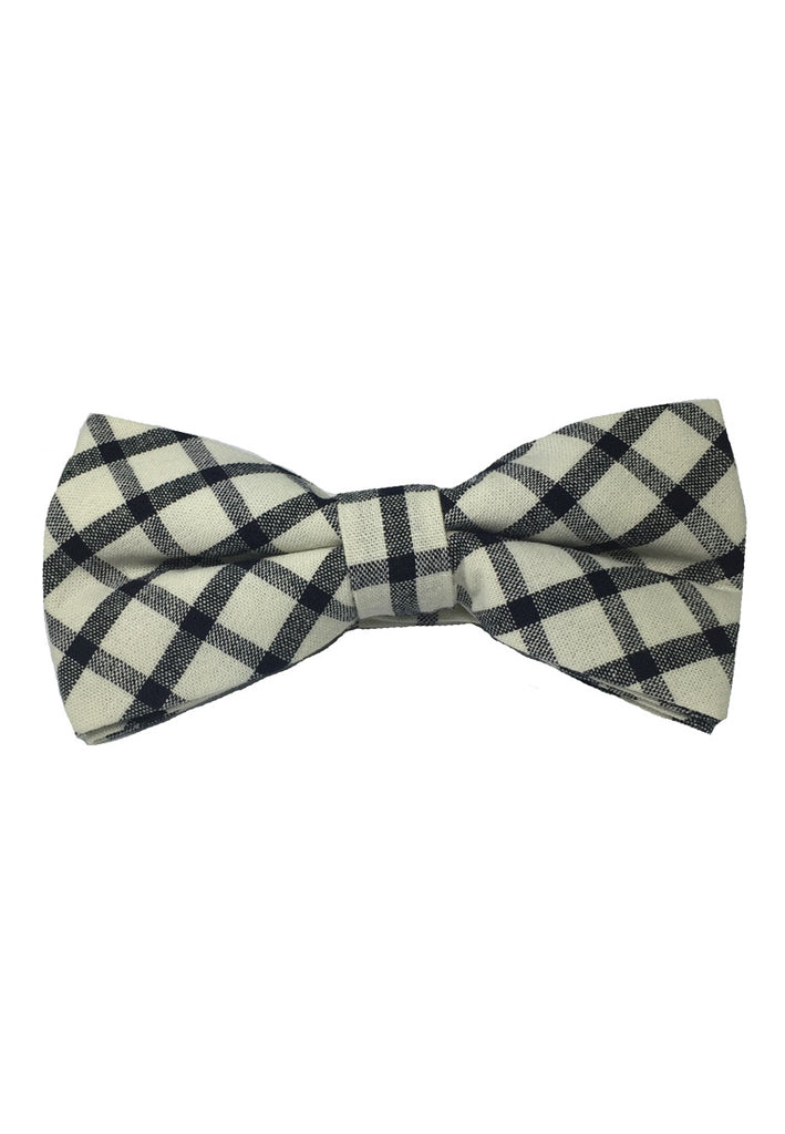 Folks Series Black Designed Design White Cotton Pre-Ied Bow Tie