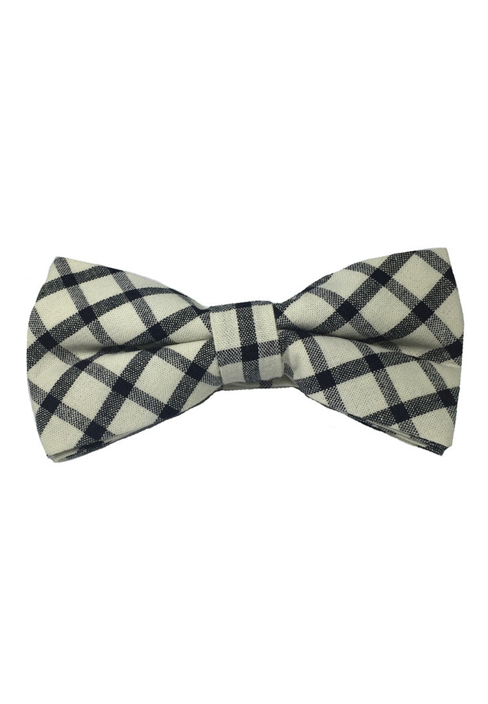 Folks Series Black Checked Design White Cotton Pre-Tied Bow Tie